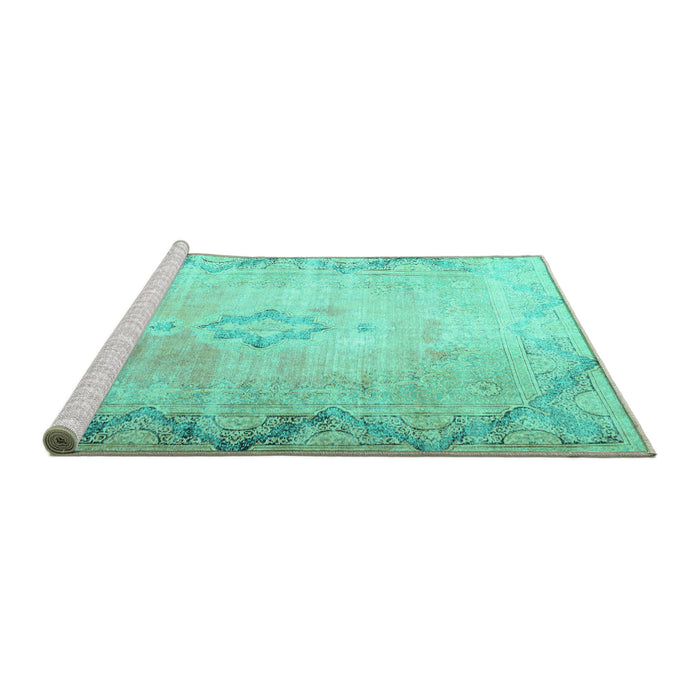 Sideview of Machine Washable Persian Turquoise Traditional Area Rugs, wshtr3079turq