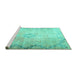 Sideview of Machine Washable Persian Turquoise Traditional Area Rugs, wshtr3079turq