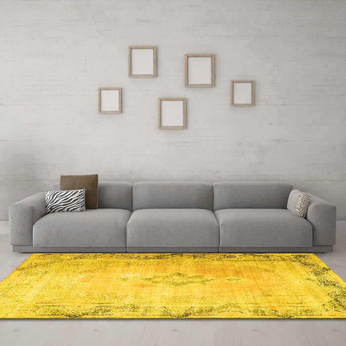 Machine Washable Persian Yellow Traditional Rug in a Living Room, wshtr3079yw