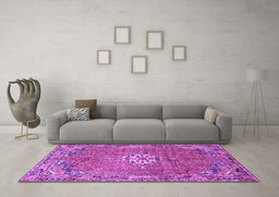 Machine Washable Persian Purple Traditional Area Rugs in a Living Room, wshtr307pur