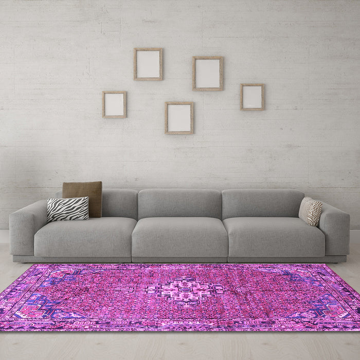 Machine Washable Persian Purple Traditional Area Rugs in a Living Room, wshtr307pur