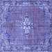 Square Machine Washable Persian Blue Traditional Rug, wshtr307blu