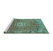 Sideview of Machine Washable Persian Turquoise Traditional Area Rugs, wshtr307turq