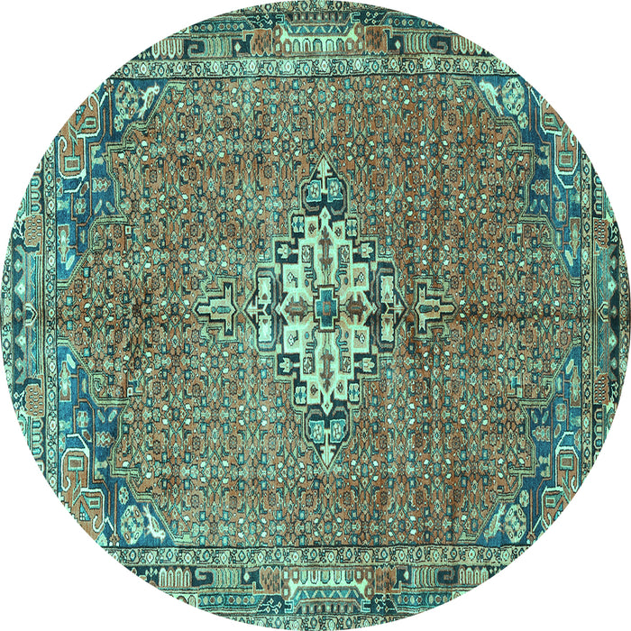 Round Machine Washable Persian Turquoise Traditional Area Rugs, wshtr307turq