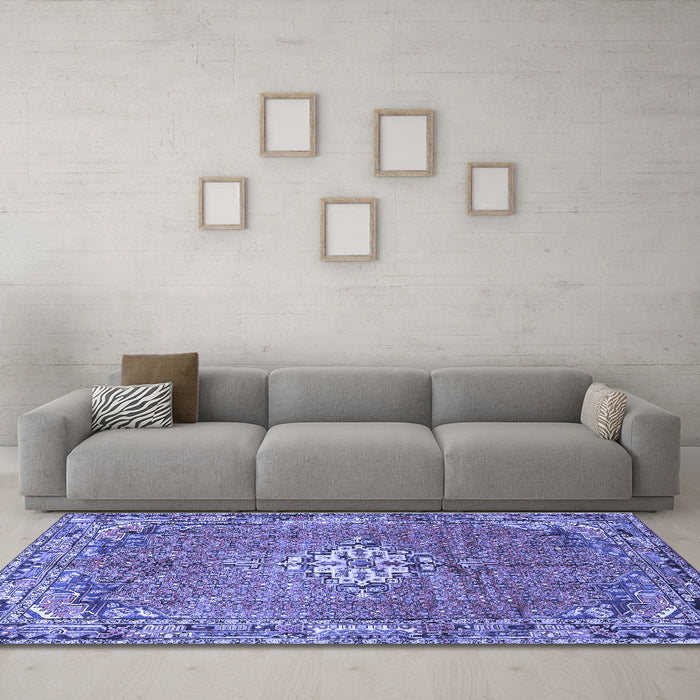 Machine Washable Persian Blue Traditional Rug in a Living Room, wshtr307blu