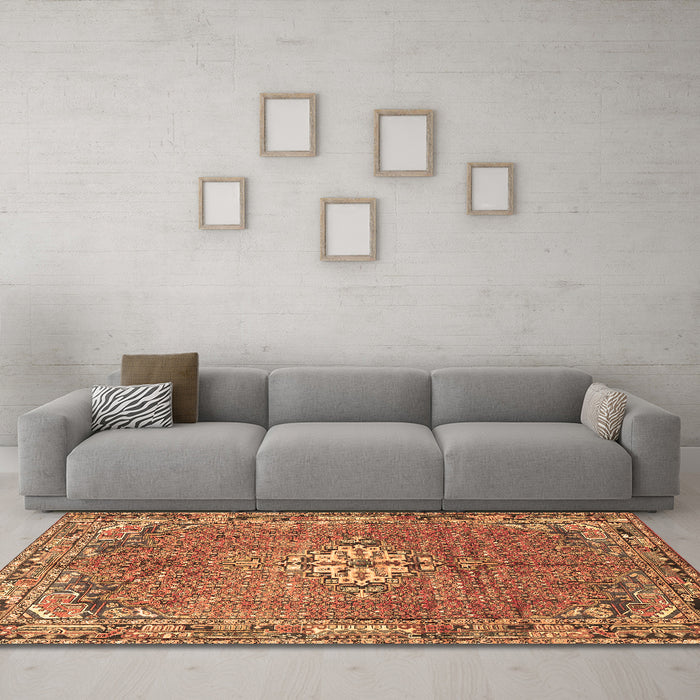 Machine Washable Persian Brown Traditional Rug in a Living Room,, wshtr307brn