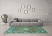 Machine Washable Persian Turquoise Traditional Area Rugs in a Living Room,, wshtr307turq