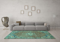 Machine Washable Persian Turquoise Traditional Rug, wshtr307turq