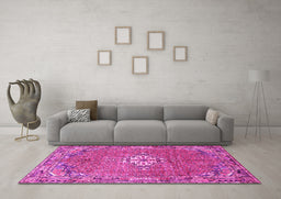 Machine Washable Persian Pink Traditional Rug in a Living Room, wshtr307pnk