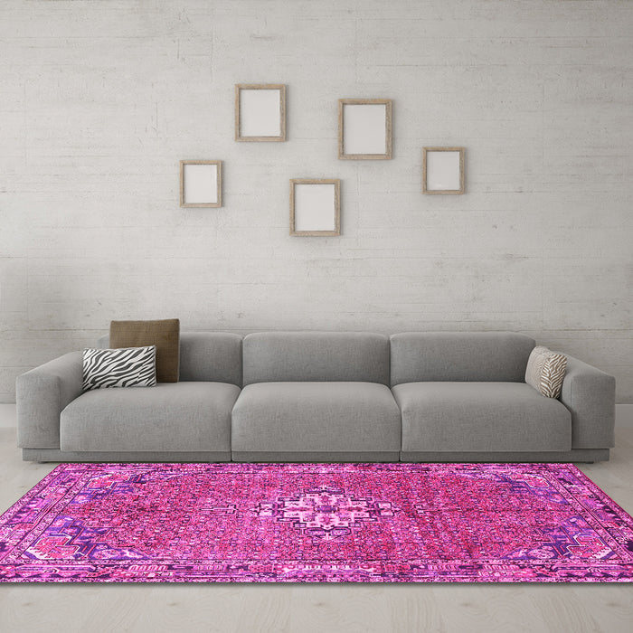 Machine Washable Persian Pink Traditional Rug in a Living Room, wshtr307pnk