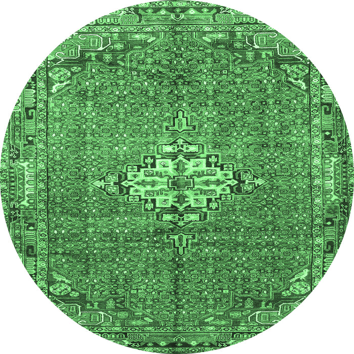 Round Machine Washable Persian Emerald Green Traditional Area Rugs, wshtr307emgrn