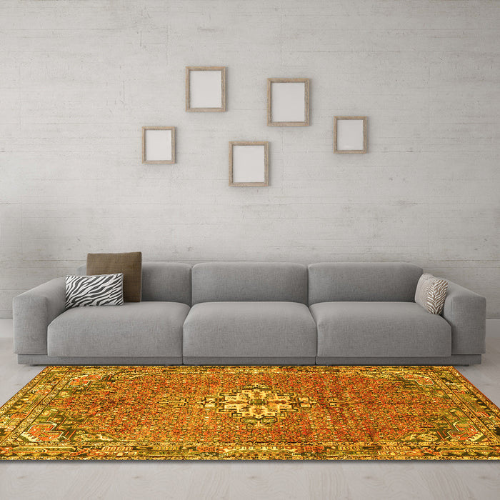 Machine Washable Persian Yellow Traditional Rug in a Living Room, wshtr307yw