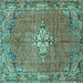 Square Machine Washable Persian Turquoise Traditional Area Rugs, wshtr307turq