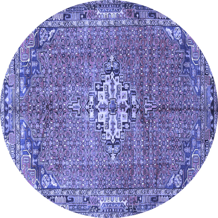 Round Machine Washable Persian Blue Traditional Rug, wshtr307blu