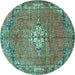 Round Persian Turquoise Traditional Rug, tr307turq