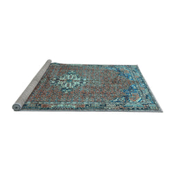 Sideview of Machine Washable Persian Light Blue Traditional Rug, wshtr307lblu