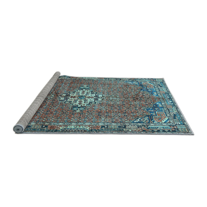 Sideview of Machine Washable Persian Light Blue Traditional Rug, wshtr307lblu