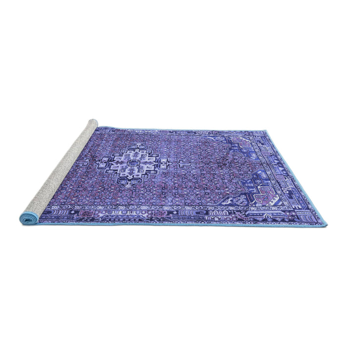 Sideview of Machine Washable Persian Blue Traditional Rug, wshtr307blu