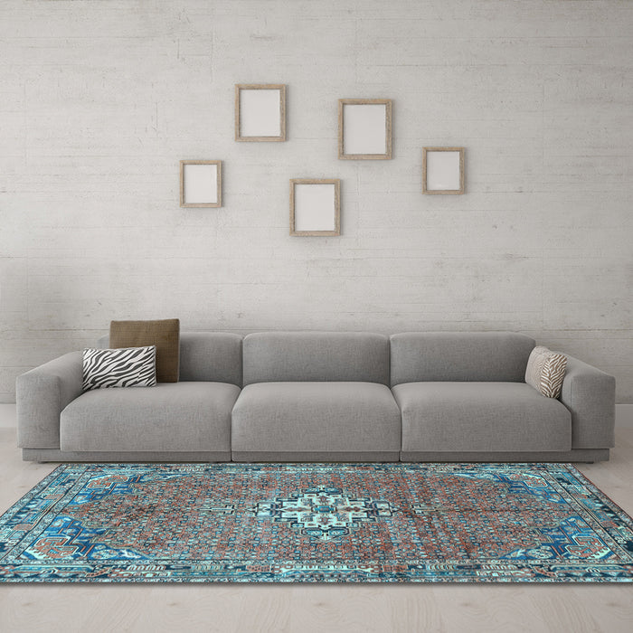 Machine Washable Persian Light Blue Traditional Rug in a Living Room, wshtr307lblu