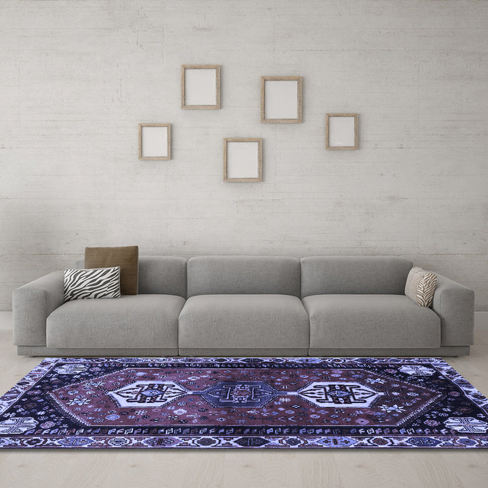 Machine Washable Persian Blue Traditional Rug in a Living Room, wshtr3080blu