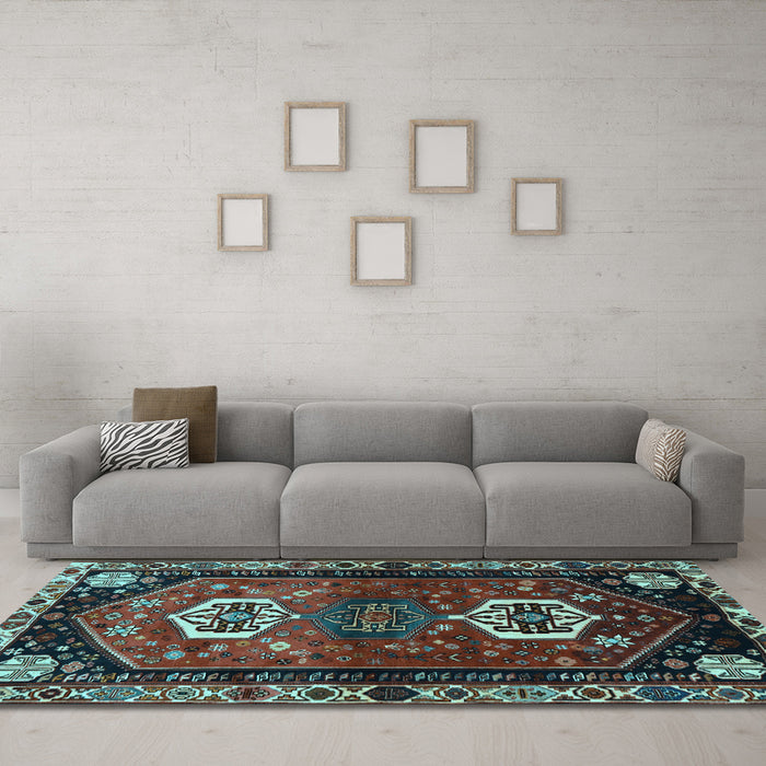 Machine Washable Persian Light Blue Traditional Rug in a Living Room, wshtr3080lblu