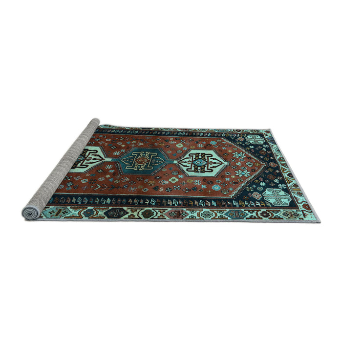 Sideview of Machine Washable Persian Light Blue Traditional Rug, wshtr3080lblu
