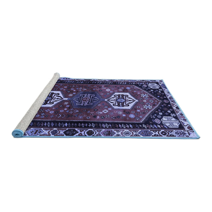 Sideview of Machine Washable Persian Blue Traditional Rug, wshtr3080blu