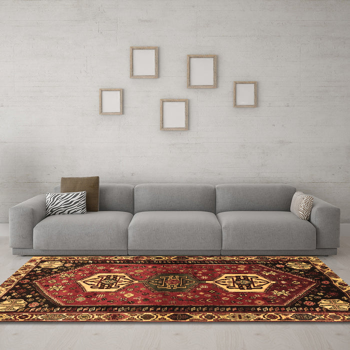 Machine Washable Persian Brown Traditional Rug in a Living Room,, wshtr3080brn