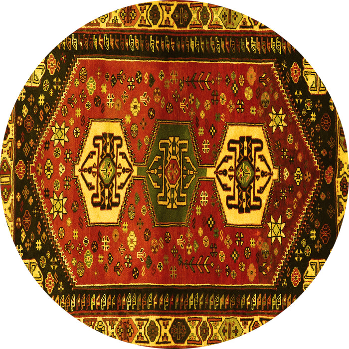 Round Persian Yellow Traditional Rug, tr3080yw