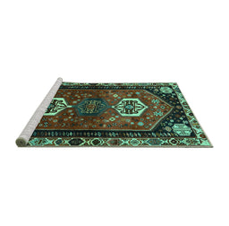 Sideview of Machine Washable Persian Turquoise Traditional Area Rugs, wshtr3080turq