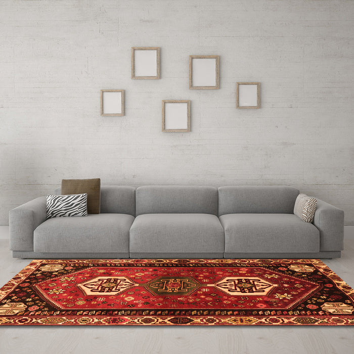 Machine Washable Persian Orange Traditional Area Rugs in a Living Room, wshtr3080org