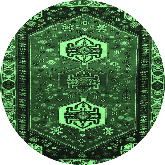 Round Machine Washable Persian Emerald Green Traditional Area Rugs, wshtr3080emgrn