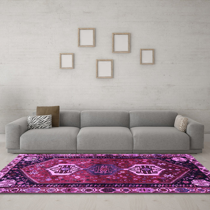 Machine Washable Persian Purple Traditional Area Rugs in a Living Room, wshtr3080pur