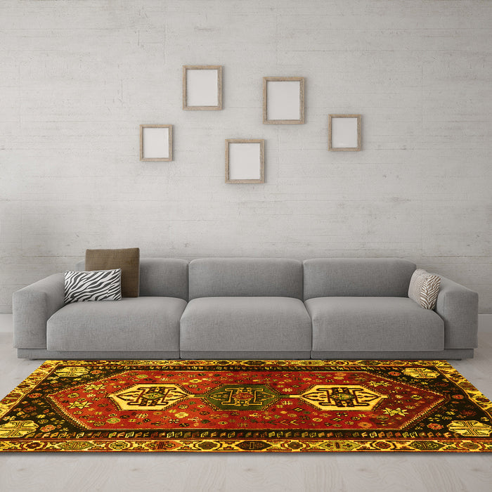 Machine Washable Persian Yellow Traditional Rug in a Living Room, wshtr3080yw