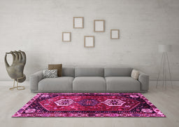 Machine Washable Persian Pink Traditional Rug in a Living Room, wshtr3080pnk