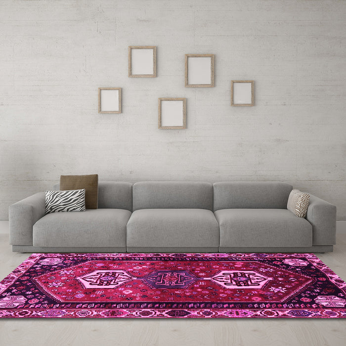 Machine Washable Persian Pink Traditional Rug in a Living Room, wshtr3080pnk