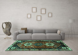 Machine Washable Persian Turquoise Traditional Area Rugs in a Living Room,, wshtr3080turq