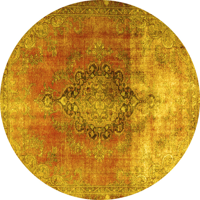 Round Machine Washable Persian Yellow Traditional Rug, wshtr3081yw