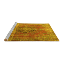 Sideview of Machine Washable Persian Yellow Traditional Rug, wshtr3081yw