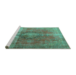 Sideview of Machine Washable Persian Turquoise Traditional Area Rugs, wshtr3081turq