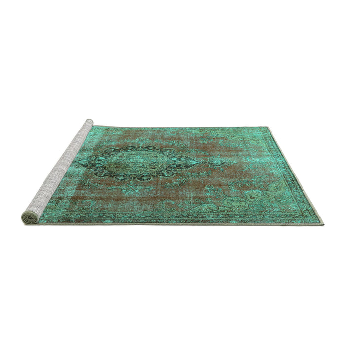 Sideview of Machine Washable Persian Turquoise Traditional Area Rugs, wshtr3081turq