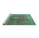 Sideview of Machine Washable Persian Turquoise Traditional Area Rugs, wshtr3081turq