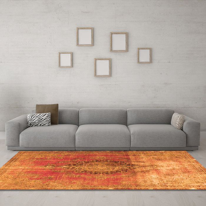 Machine Washable Persian Orange Traditional Area Rugs in a Living Room, wshtr3081org