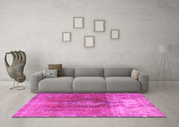 Machine Washable Persian Pink Traditional Rug in a Living Room, wshtr3081pnk