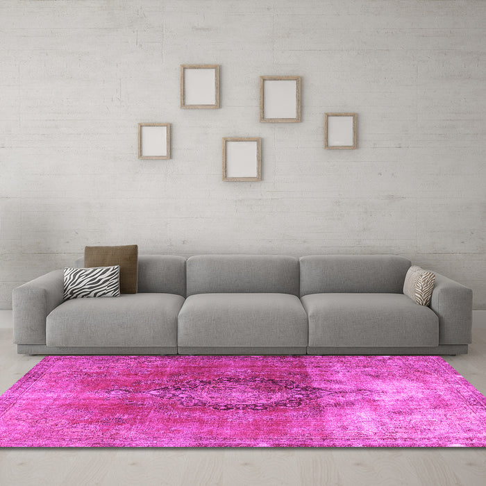 Machine Washable Persian Pink Traditional Rug in a Living Room, wshtr3081pnk