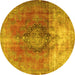 Round Persian Yellow Traditional Rug, tr3081yw