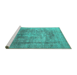 Sideview of Machine Washable Persian Turquoise Traditional Area Rugs, wshtr3082turq