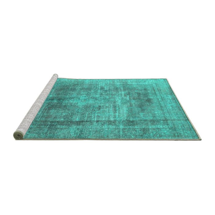 Sideview of Machine Washable Persian Turquoise Traditional Area Rugs, wshtr3082turq