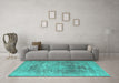 Machine Washable Persian Turquoise Traditional Area Rugs in a Living Room,, wshtr3082turq