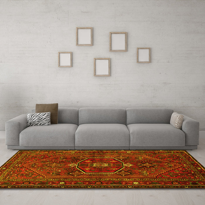 Machine Washable Persian Yellow Traditional Rug in a Living Room, wshtr3083yw
